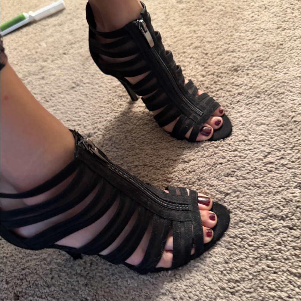 Nine West Black Mesh Strappy Heels